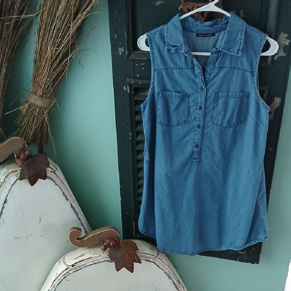 Denim Sleeveless Button-Up Dress